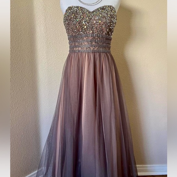 Blondie Nites Strapless Beaded Gown Champagne - Picture 2 of 5